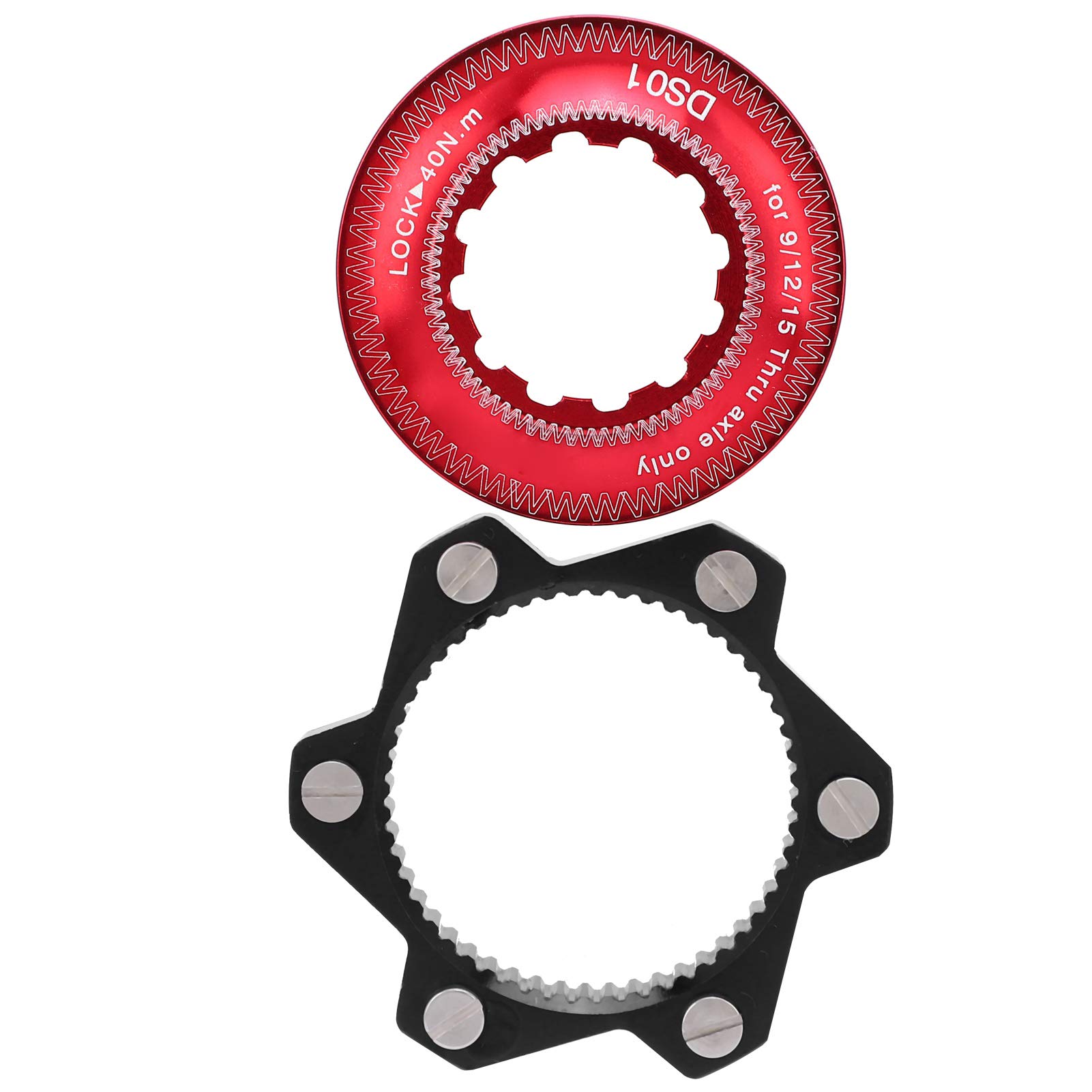 Ejoyous Center Lock Disc Brake Adapter Set, Aluminium Alloy, 6 Bolt Rotor, Red and Black, Bicycle Accessory