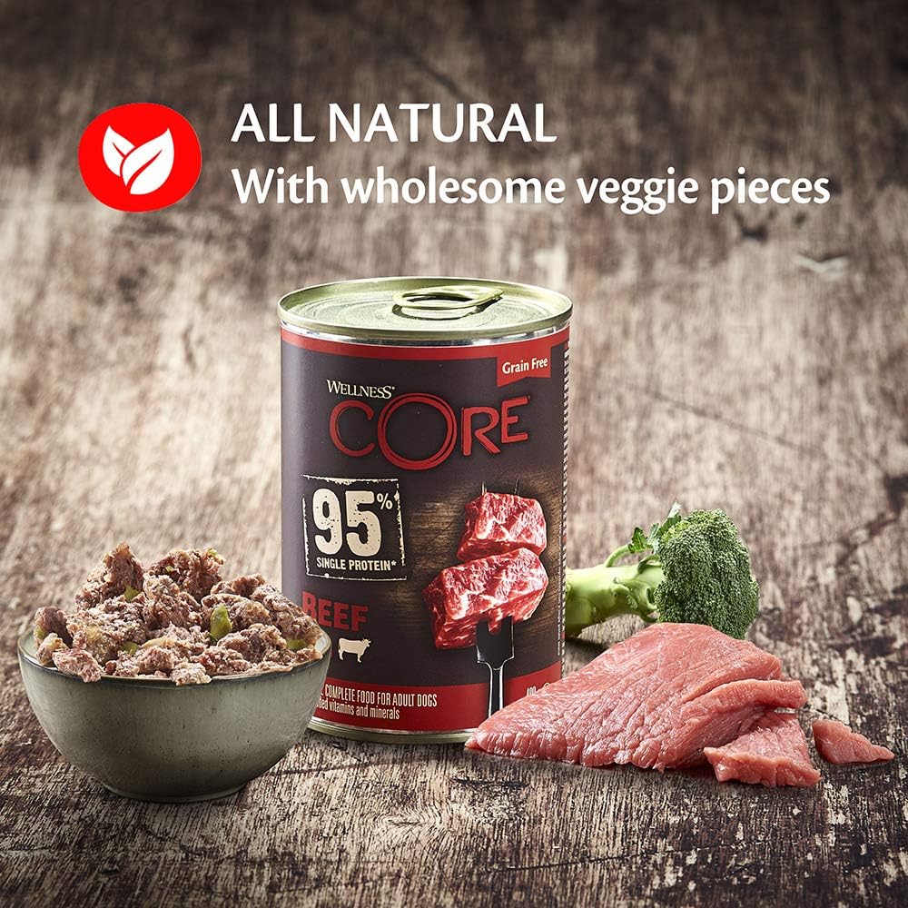 Wellness CORE 95% 6 x 400g, Beef & Broccoli, Wet Dog Food, Chunky Paté for Adult Dogs Grain-Free, Natural, Hypoallergenic - Image 3