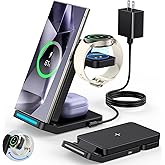 Foldable Wireless Charger for Samsung, 3 in 1 Fast Wireless Charging Station Stand for Samsung Galaxy S25 Ultra S24/S23/S22/S21/Note/Z Fold 7 ZFlip 7/6/5,Galaxy Watch 8/Ultra/7/6/5, Galaxy Buds, Black