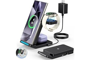 HOUFLODY Foldable Wireless Charger for Samsung, 3 in 1 Fast Wireless Charging Station Stand for Samsung Galaxy S24 S23 Ultra/S22/S21/S20/Note 20/ Z Flip 6/ Z Fold 6/5,Galaxy Watch Ultra/7/6/5, Galaxy Buds Pro