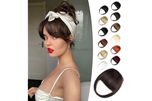 Wodelanle Clip in Bangs,Natural Fake Bangs Hair Clip,Medium Brown French Bangs Fringe with Temples Hairpieces for Women Clip on Bangs Hair Extenisons Curved Bangs for Daily Wear