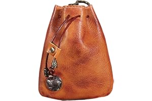 LFWATAXY Genuine Leather Medieval Coin Purse, Waist Bag Coin Organizer Change Holder Small Leather Drawstring Pouch for Men & Women (Dark brown)