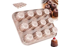 12 Cavity Canele Mold Cake Pan, Non Stick Cannele Muffin Bakeware, Carbon Steel Cupcake Pan, Gold Baking Cake Pan, Cannele Mo