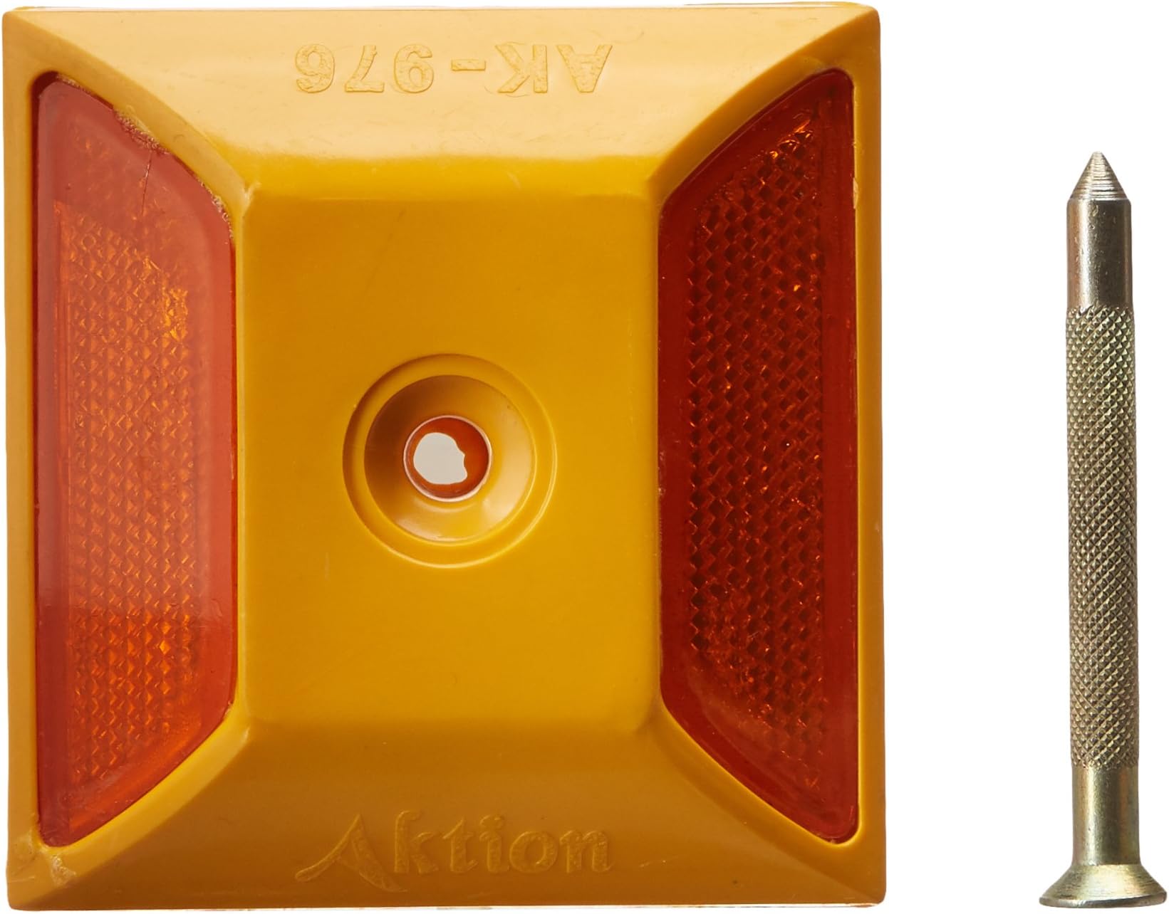 Aktion Safety Road Studs AK-976A Yellow Base with Red Reflector and Nail (Pack of 100)