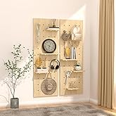 AMSXNOO Modular Wood Peg Board Wall Organizer Kits, 31.5X47.2IN/80X120CM | Heavy Duty Wood Pegboard, Includes shelves and mat