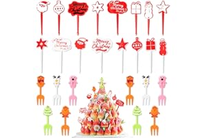 SRIZIAN 26Pcs Christmas Food Picks Fruit Forks, Lunch Bento Box Fruit Picks Mini Fruit Toothpicks for Cake Dessert Snacks Par