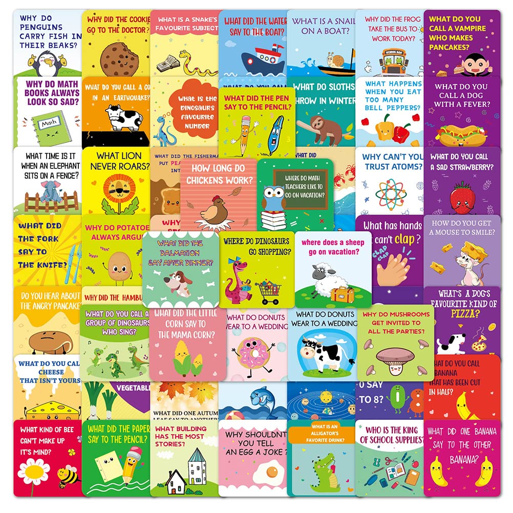 jojofuny 60Pcs Kids Lunchbox Joke Cards with Motivational Messages Cartoon Mini Note Cards for School Packed Lunch Accessories