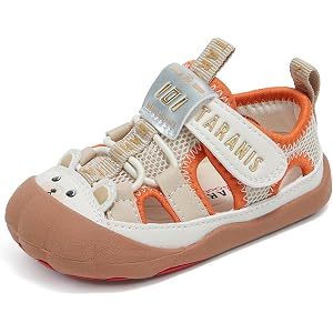 TARANIS Toddler Sandals Closed Toe Baby Walking Shoes with Protective Rubber Toe Cap Breathable Mesh Upper Adjustable Hook an