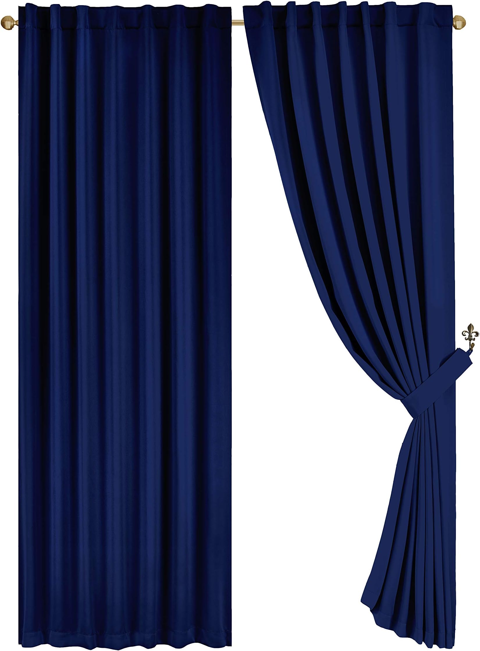 Chezmoi Collection Solid Back Tab Thermal Insulated Blackout Window Curtain Panel (52" W x 63" L - One Panel, Navy)