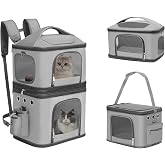 HOVONO Detachable Double Cat Backpack Carrier for 2 Pets | Pet Backpack Carrier for Small Cats &amp; Dogs, Perfect for Traveling/Hiking /Camping/Vet Visits, up to 16 lbs Each, Grey