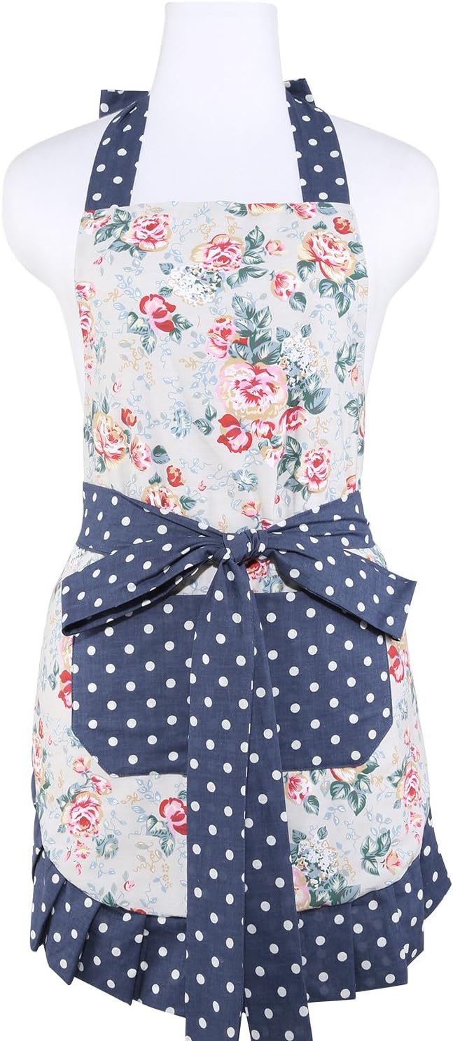 NEOVIVA Aprons for Women with Pockets, Personalised Cooking Chefs Mens Cotton Unisex Adjustable Bib Aprons for Home Kitchen Restaurant Baking BBQ Gardening Painting Coffee and House, Green flower A