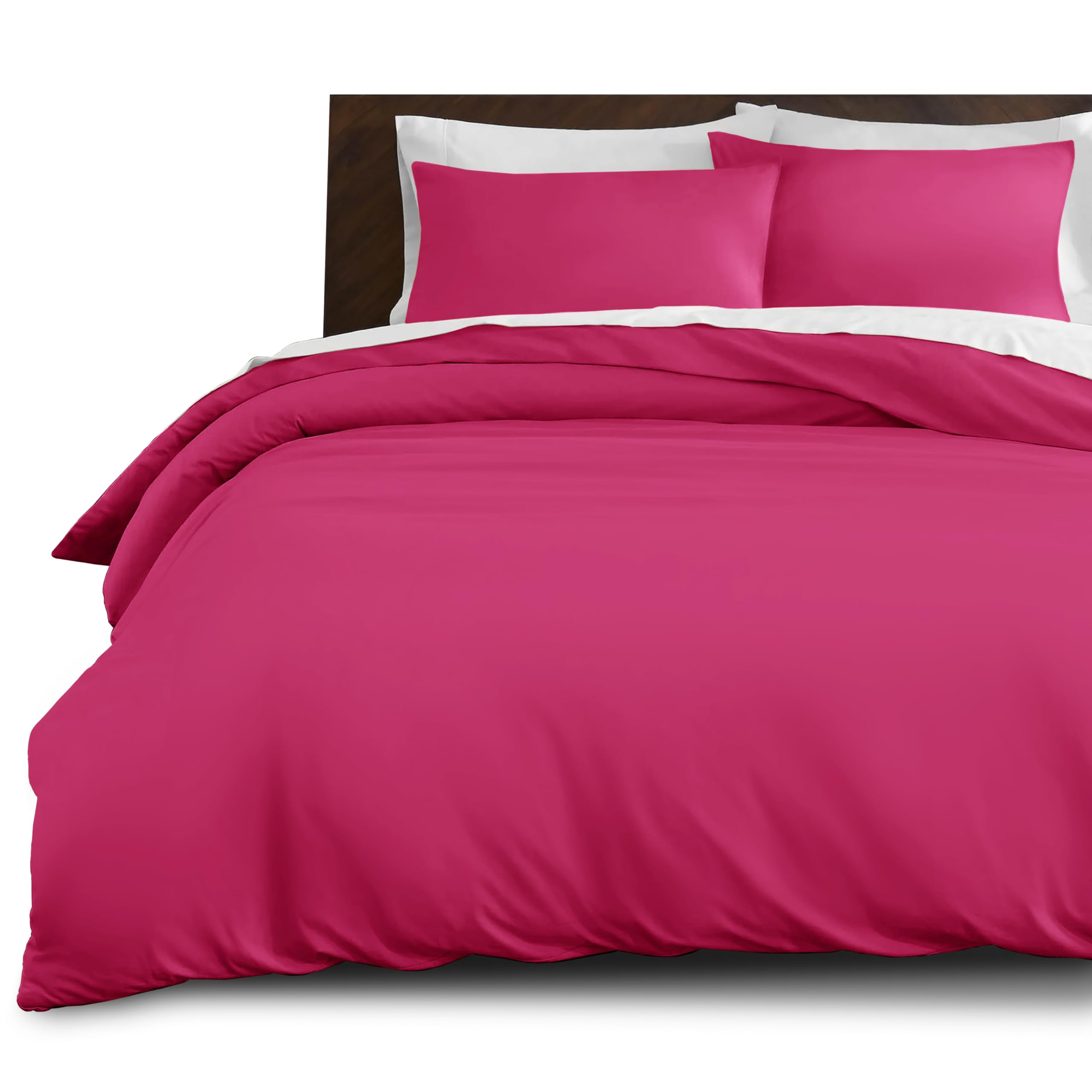 Imperial Rooms King Size Duvet Cover Sets Brushed Microfiber 3 PCs Plain Bedding Set with Pillow Cases Button Closure Ultra Soft Quilt Bed Cover (230 x 220 Cm Pink)