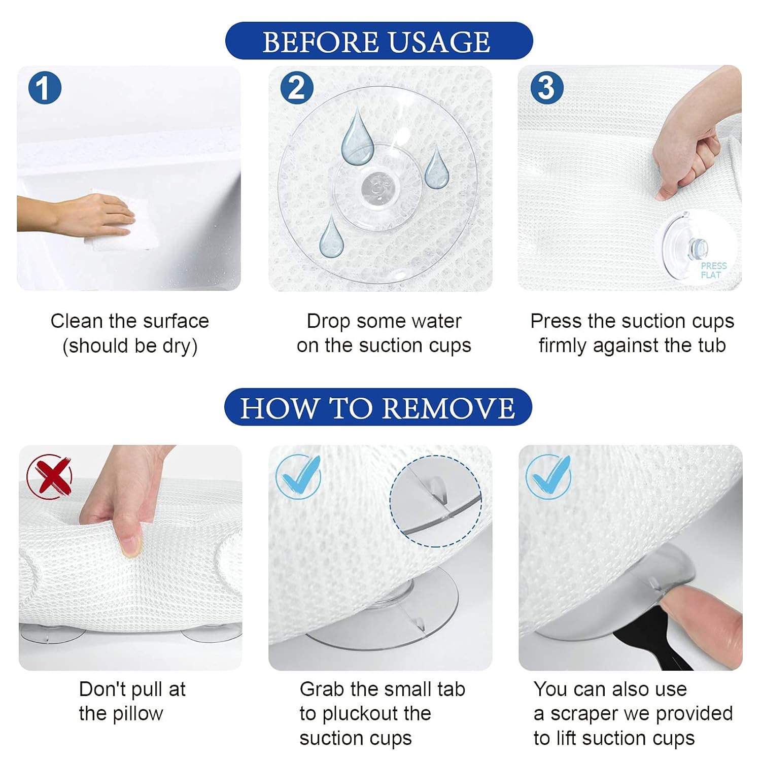OMYSTYLE Bath Pillow for Tub, Bathtub Pillows with Soft 5D Air Mesh & 5 Large Suction Cups, Quick Dry Spa Bath Pillow for Neck, Head, Shoulder and Back Support - Soft, Non-Slip, Extra Thick : Beauty