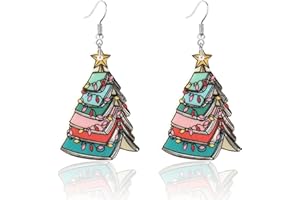 Dreuyet Christmas Tree Earrings for Women Creative Red Green Xmas Tree Drop Dangle Earrings Christmas Party Jewelry Holiday Accessory