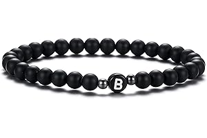 XIA YAN 6mm Black Onyx and White Howlite Handmade Letter Beads Bracelets for Women Men Initial Bracelets Gifts for Women (Couples Bracelets,Friendship Bracelets)