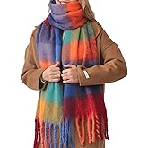 HOTIAN Women's Large Scarf Colorful Chunky Plaid Scarves Soft Winter Thick Tassel Warm Wrap Shawl