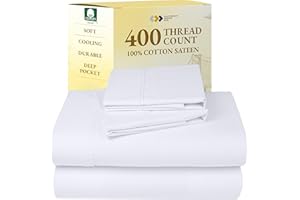 California Design Den 100% Cotton Sheets - 400 Thread Count Sateen Queen Sheets Set Deep Pocket, Soft Queen Size Bed Sheet, C