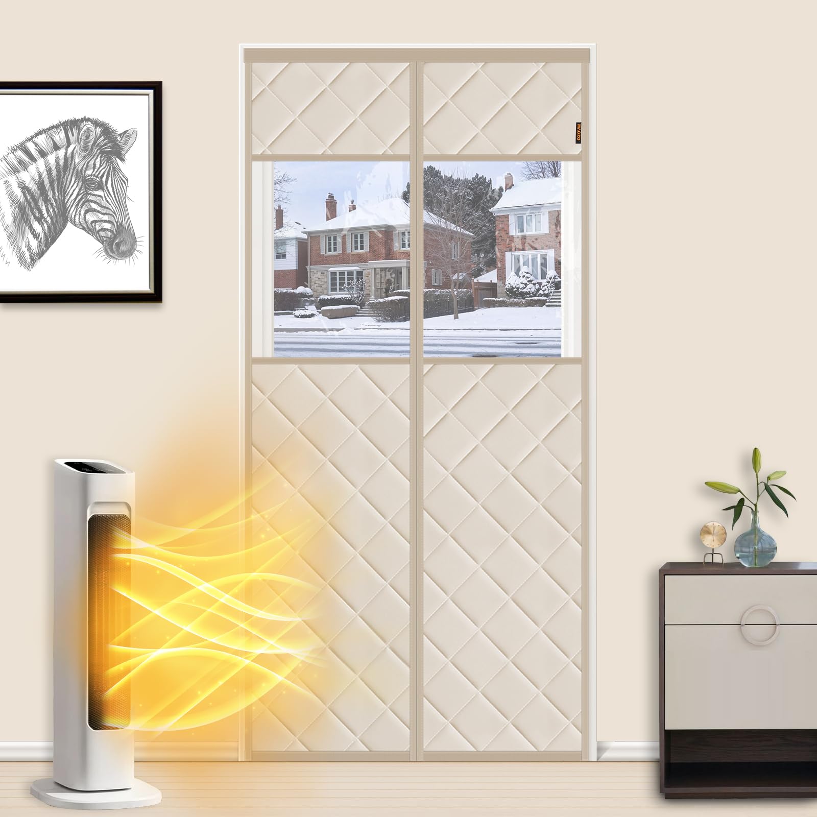 Photo 1 of MAGZO Magnet Thermal Insulated Door Curtain with Perspective Window, Fits Door Size 32" x 80", Made of Oxford&Cotton, Insulation Cover Blanket for Winter/Front/Back Doors, Keep Cold Drafts Out, Beige