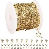 UMAOKANG 16.4 Feet Gold Moon Star Chain for Jewelry Making Stainless Steel Bulk Chains on Spool with Jewelry Accessories