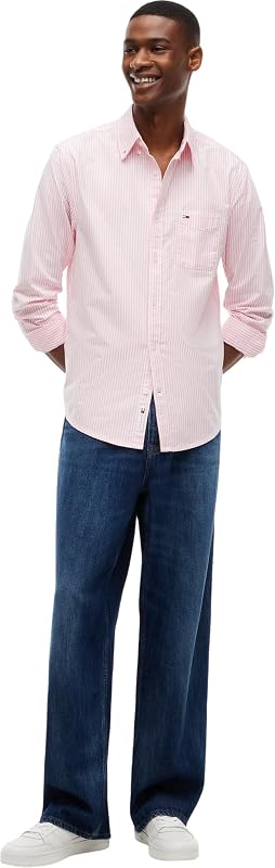 Chemise L/S pour Homme, Rose (Rayures Roses d'alerte), XL