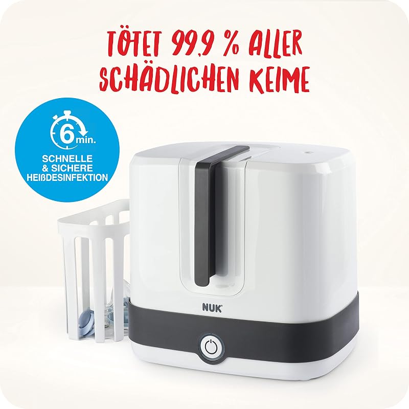 Vario Express Flaschensterilisator | sterilisiert bis zu 6 Babyflaschen plus Zubehör in 6 Minuten auf Wasserdampfbasis | automatische Abschaltung | herausnehmbarer Korb & versetzbare Stäbe