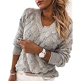 Women's V Neck Long Sleeve Pullover Sweater Lightweight Knit Sweaters Novelty Sweaters