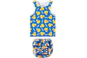 ALVABABY Toddler Baby Boy Swimsuit,Infant Bathing Sleeveless Swimwear,Baby Reusable Swim Diaper with Matching Top
