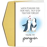 Romantic Wedding Anniversary Card for Couple Boyfriend Girlfriend, Poem Love Card for Him Her, Funny Penguin Birthday Cards from Wife Husband, You Are My Penguin