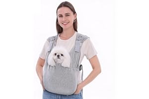 Supet Dog Carrier Sling for Small Dogs, Hands Free Adjustable Soft Cotton Puppy Chest Bag Carrier, Anti-Anxiety & Back Pain Relief Pet Front Pack (Grey, S)