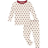 KicKee Full of Hearts Two Piece Pajamas Set, Long and Short Sleeve, Long Pants, Snug Fit Pajamas
