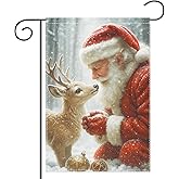 Reindeer Santa Christmas Garden Flag 12x18 Inch Double Sided Winter Yard Flag Outdoor Holiday Decor for Porch Lawn Garden