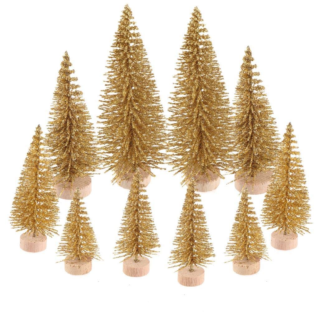 Peerless 10Pcs Mini Sisal Trees with Wood Base Artificial Christmas Pine Trees Ornaments for Winter Snow Miniature Scenes DIY Christmas Crafts Xmas Holiday Home Desk Tabletop Decor