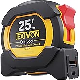 LEXIVON 25Ft/7.5m DuaLock Tape Measure | 1-Inch Wide Blade with Nylon Coating, Matte Finish White & Yellow Dual Sided Rule Pr