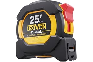 LEXIVON 25Ft/7.5m DuaLock Tape Measure | 1-Inch Wide Blade with Nylon Coating, Matte Finish White & Yellow Dual Sided Rule Pr