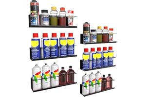 Riciakik 6 Pack Spray Bottle Holder Wall-Mounted, Aerosol Spray Can Holder Storage Rack, Heavy-Duty Paint Bottle Organizer with 30 Holes, Steel Black Spray Rack for Garage, Shop, Home or Tool Trailer