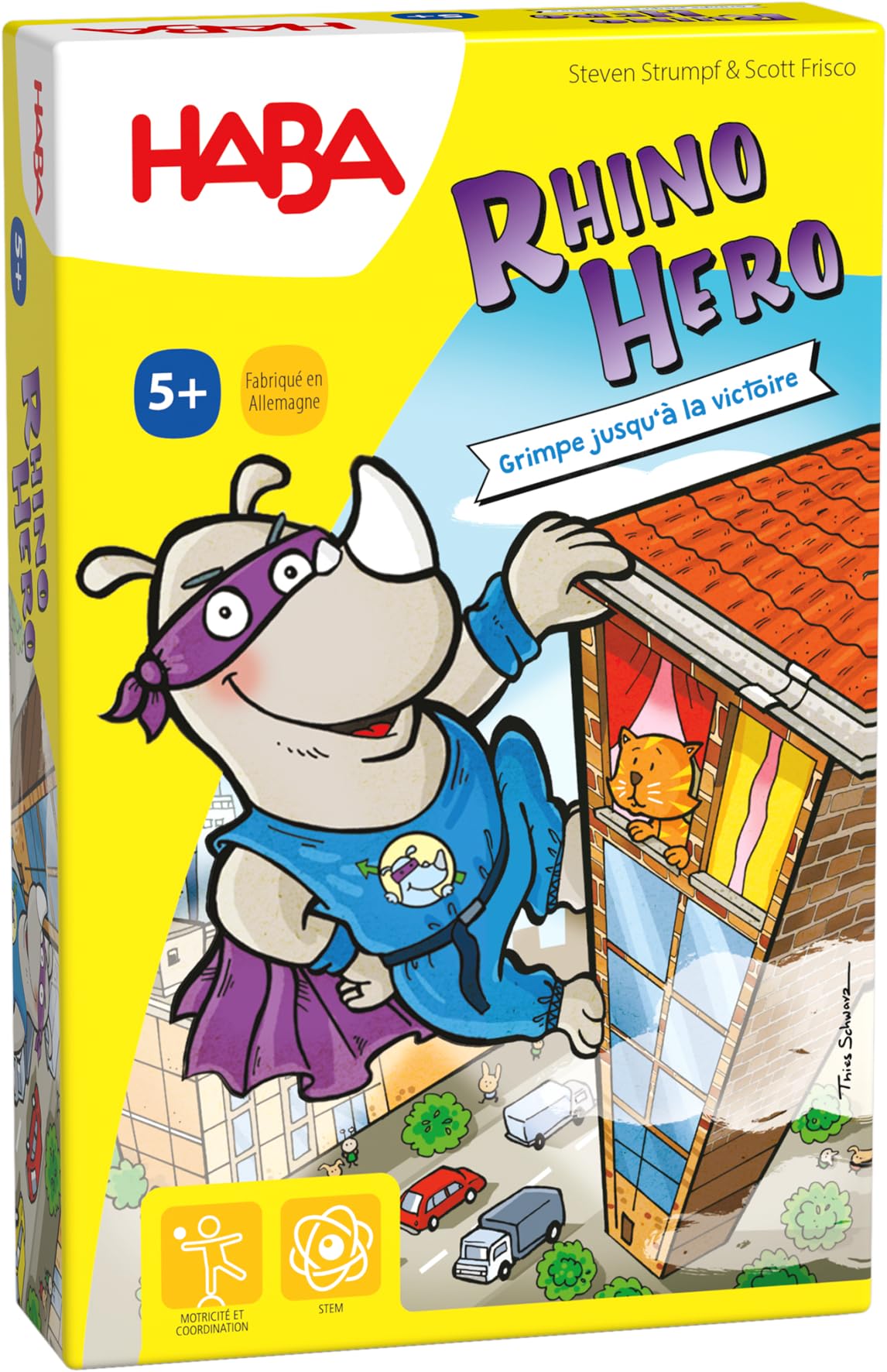 HABA 302203 Rhino Hero 3D Stacking Game for 2-5 Superheroes Ages 5+ with Simple Rules for Quick Fun, Action Game for the Whole Family
