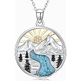 Diamond Mountain Necklace for Women S925 Sterling Silver Nature Lovers Jewelry Sunset Pendant Necklace for Mountaineers, Climbers,Hikers, Campers,
