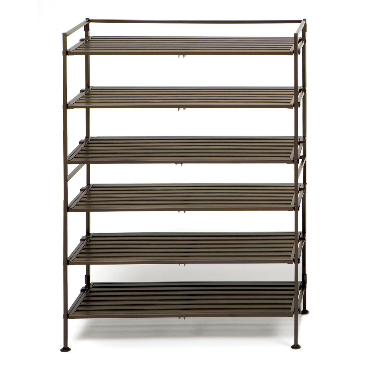 3Tier Resin Wood Slat, Iron Folding Frame, Utility Shoe Rack Shelves