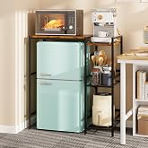 Mini Fridge Stand with Storage Shelves Dorm Microwave Stand Reversible | Wine Cabinet, Coffee Bar, TV Stand, Bakers Rack, Beverage Refrigerator Table Adjustable for Kitchen Office Rustic Brown
