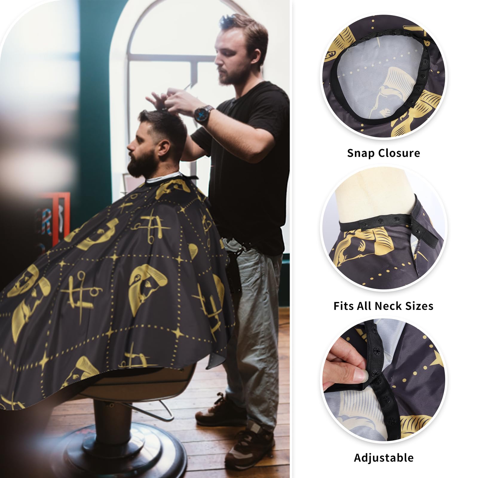 Professional Hair Cutting Cape with Neck Duster Brush, Waterproof Salon Barber Cape with Snaps, Barber Accessories