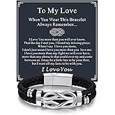 Bandmax Infinity Love Knot Bracelet for Men Black Leather Love Link Cuff Bracelet Mens Gifts for Father's Day Birthday Anniversary Christmas