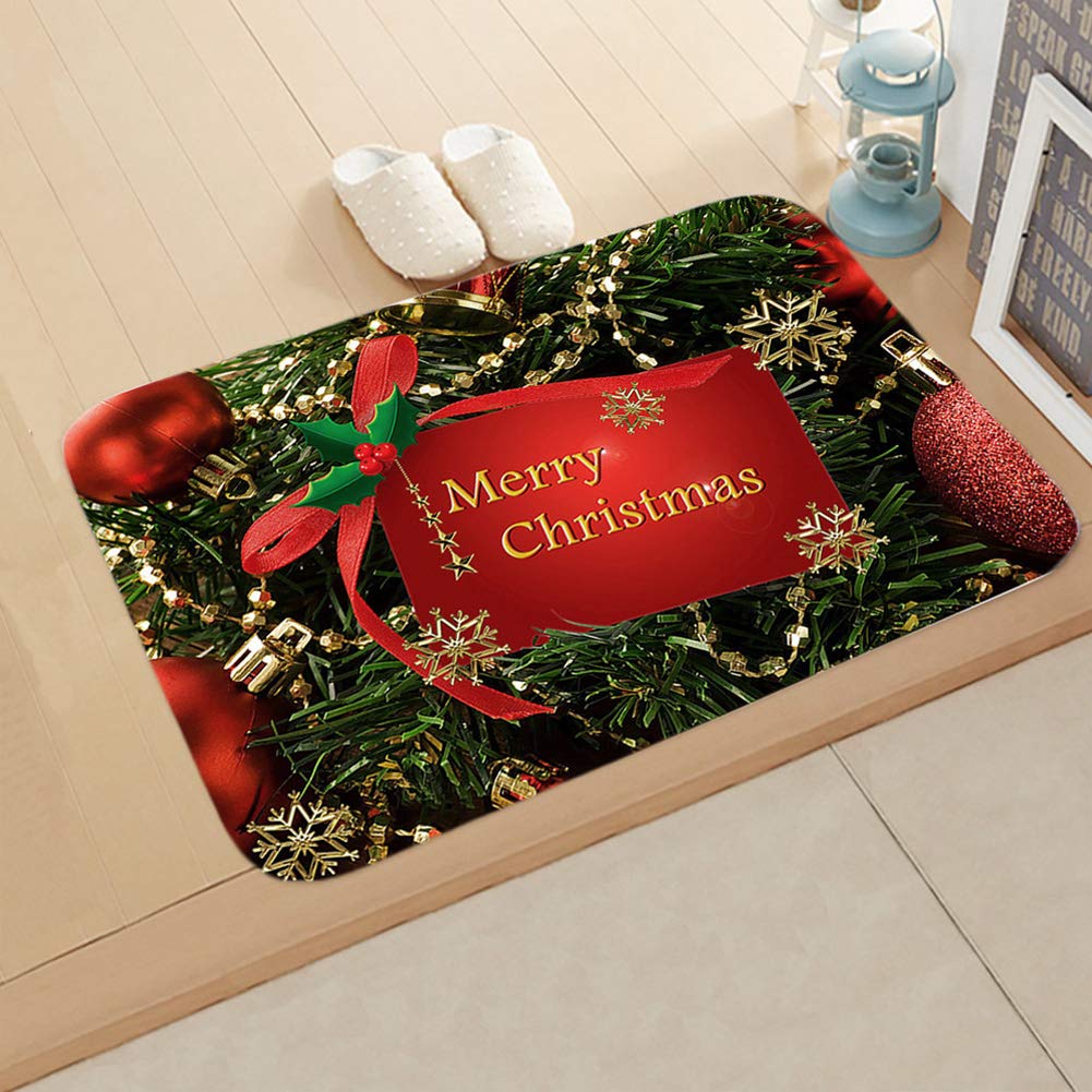 Christmas Flannel Door Mats Carpet Santa Claus Printed Non-slip Bath Mats Soft Floor Rug Mat for Living Room Bedroom Hallway Kitchen Rugs Home Decor 40×60cm (Merry Christmas)