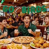 Fly Eagles Fly Banner - Go Birds Banner - Football Game Day Decor, Go Eagles Football Theme Hanging Birthday Party Supplies Green Glitter