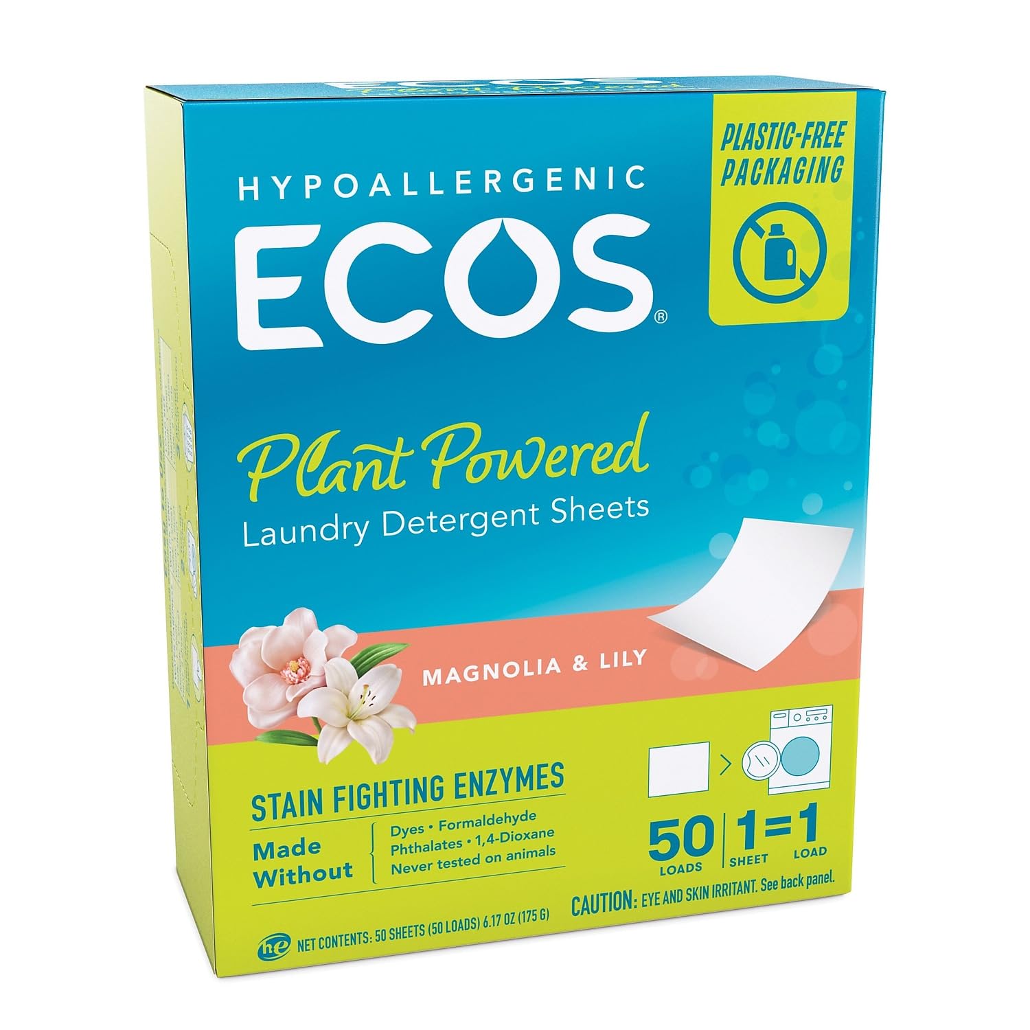 Photo 1 of ECOS Laundry Detergent Sheets Vegan, No Plastic Jug, No Mess & Liquid Free - Laundry Sheets in Washer - Hypoallergenic, Plant Powered Laundry Detergent Sheets - Magnolia & Lily - 50 Sheets (Pack of 1)