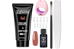 Lofuanna Poly Gel Nail Kit-30ML Deep Nude Poly Extension Gel Nail Starter kit, Poly Nail Gel With Nail Lamp Slip Solution Nail form Nail Brush,Nail Strengthen Nail Gel Kit DIY for Beginners