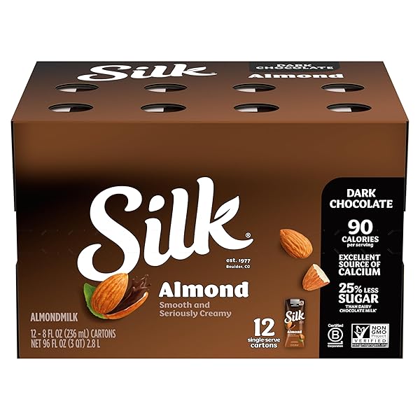 SILK SHELF-STABLE ALMONDMILK SINGLES, DARK CHOCOLATE, DAIRY-FREE, VEGAN, NON-GMO PROJECT VERIFIED, 8 OZ. (PACK OF 18)