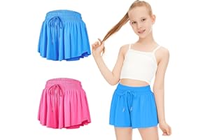 DOCUMO Girls Flowy Shorts Butterfly Shorts for Kids with Pocket 2-in-1 Athletic Shorts Running Shorts for Girls