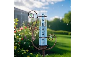 WONDER GARDEN Rain Gauge Outdoor, Decorative Hummingbird Rain Gauges Outdoors Best Rated, Freeze Proof Glass Water Rain Measure Gauge with Green Bead for Yard Patio Lawn Decor