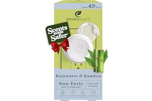 Enviroscent Non Toxic Air Freshener Plug-in Home Fragrance Last 45+ Days | Kit includes 1 Refillable Plug In Warmer & 1 Scent Refill (Rainwater & Bamboo)
