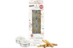 SOUL STICKS 12 Pack Little Smudgies Tealight Candles Smudge Candle for Cleansing House, Meditation, Chakra Healing | Made with Crystals and Herbs (Palo Santo)